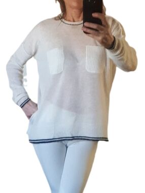 L.A.M.B. Cream Crewneck Sweater with Black  Trim